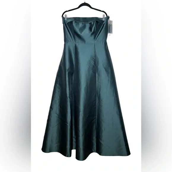 NWT Alfred Sung Hunter Green Strapless Bias Cuff Bodice Satin Gown, Pockets, 14R - Picture 5 of 15